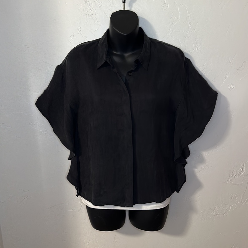 NWT Zara Lyocell black button down blouse XS - Picture 3 of 9